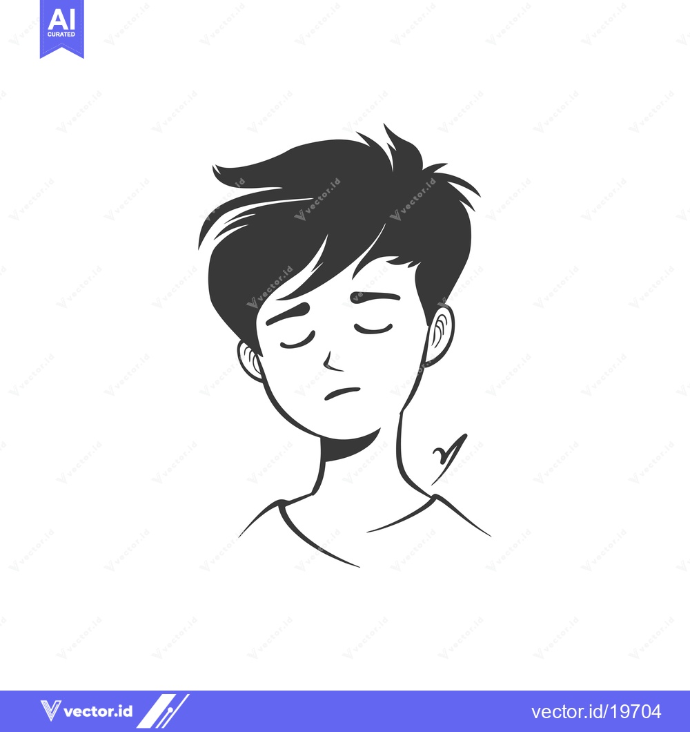 Premium Vector of A Simple Line Drawing of a Person With Short Hair and Closed Eyes