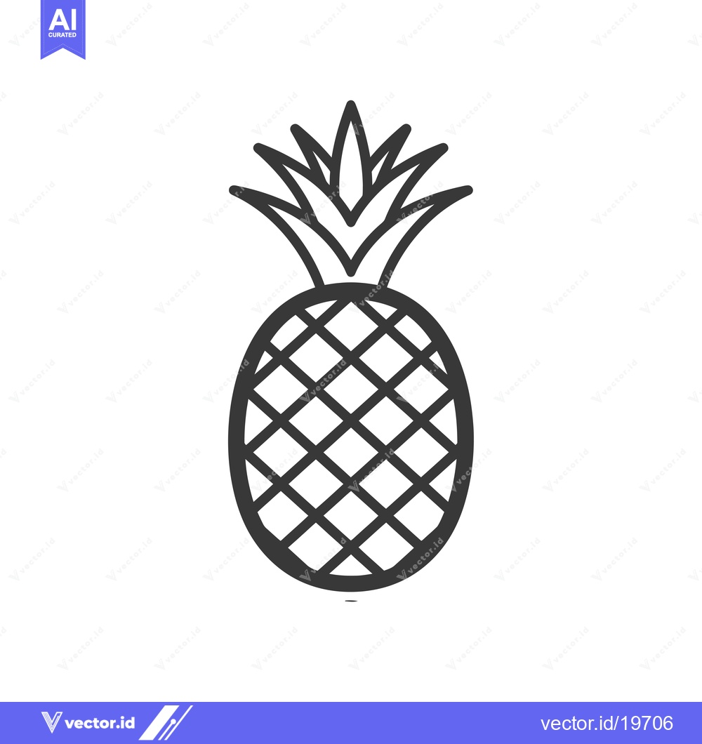 Premium Vector dari A simple line drawing of a pineapple with a crown of leaves