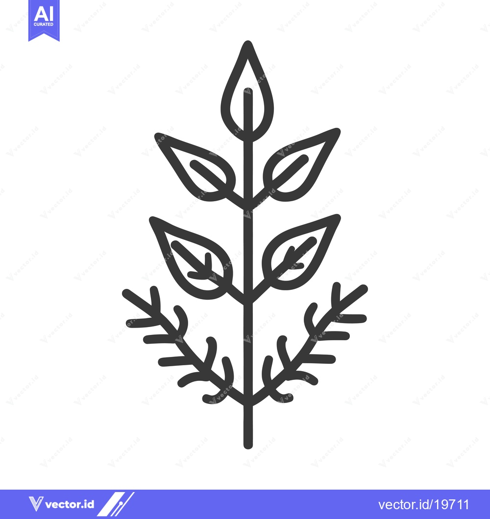 Premium Vector of A Simple Line Drawing of a Plant with Leaves and Stem