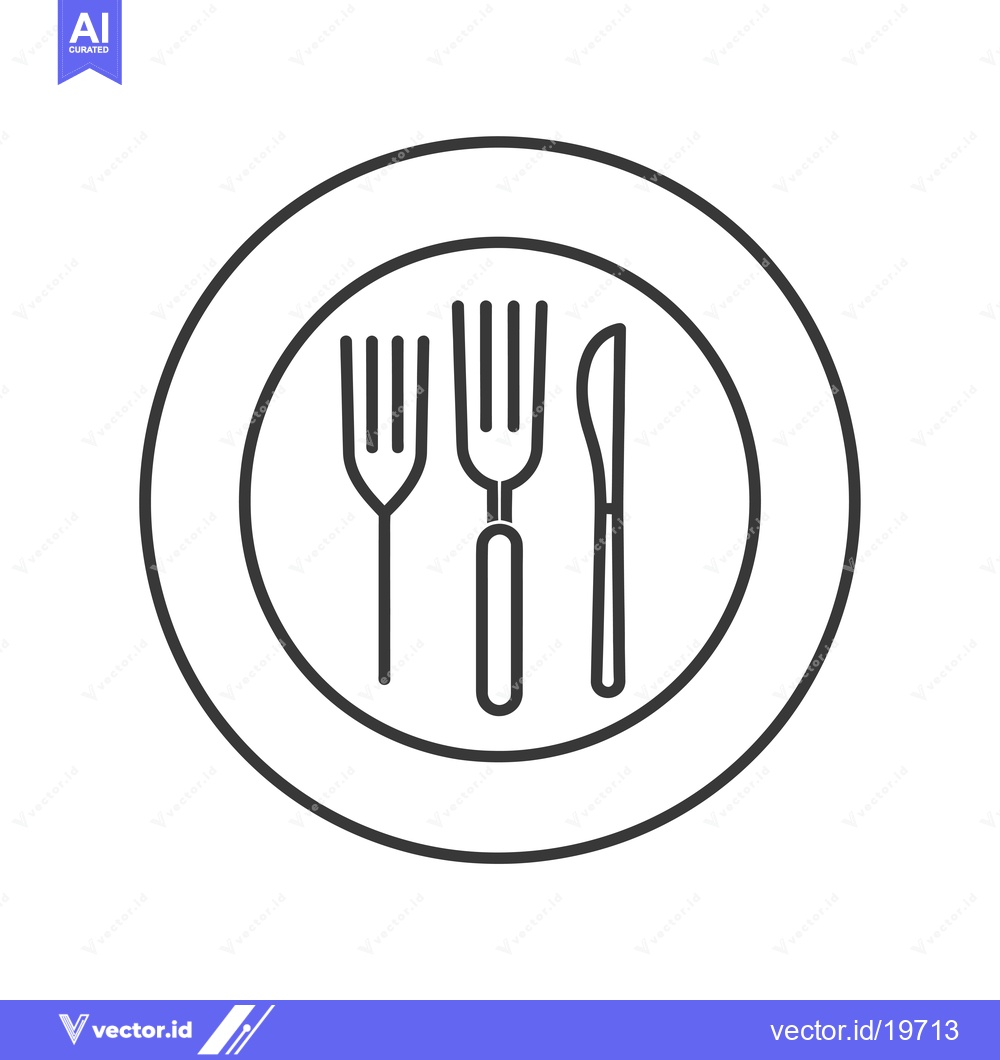 Premium Vector dari A simple line drawing of a plate with a fork and a knife.