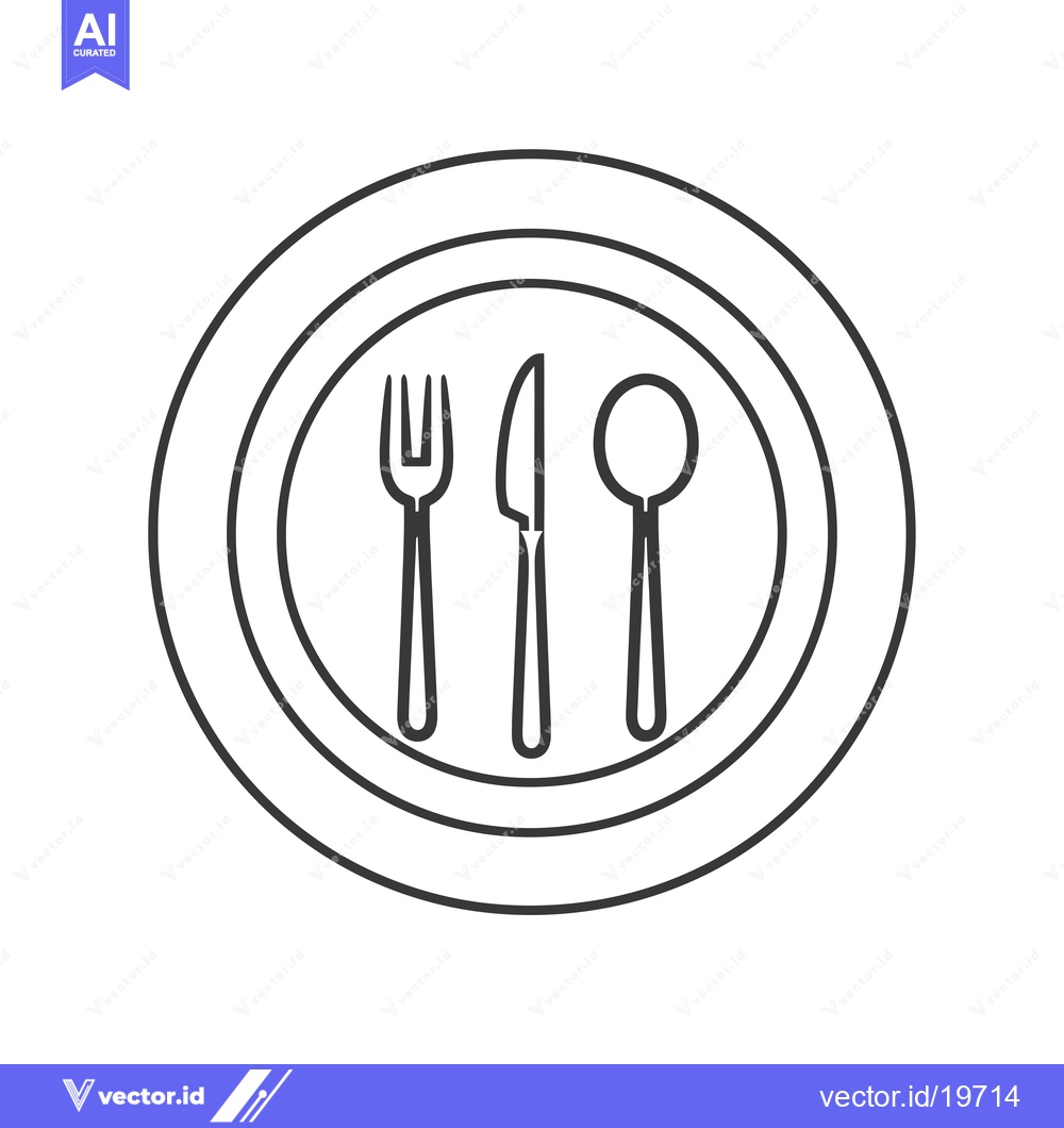 Premium Vector of A Simple Line Drawing of a Plate with a Fork, Knife, and Spoon