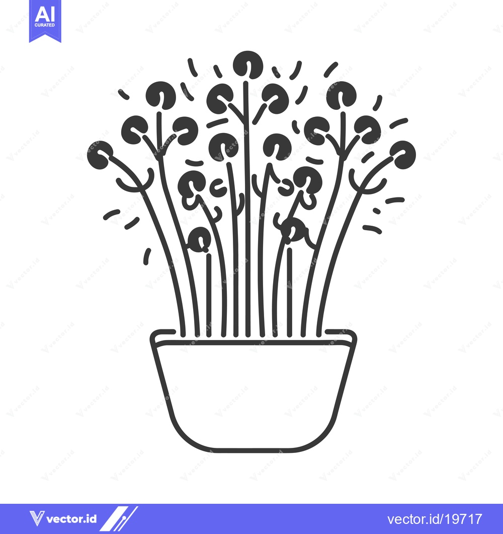 Premium Vector dari A simple line drawing of a potted plant with rounded leaves