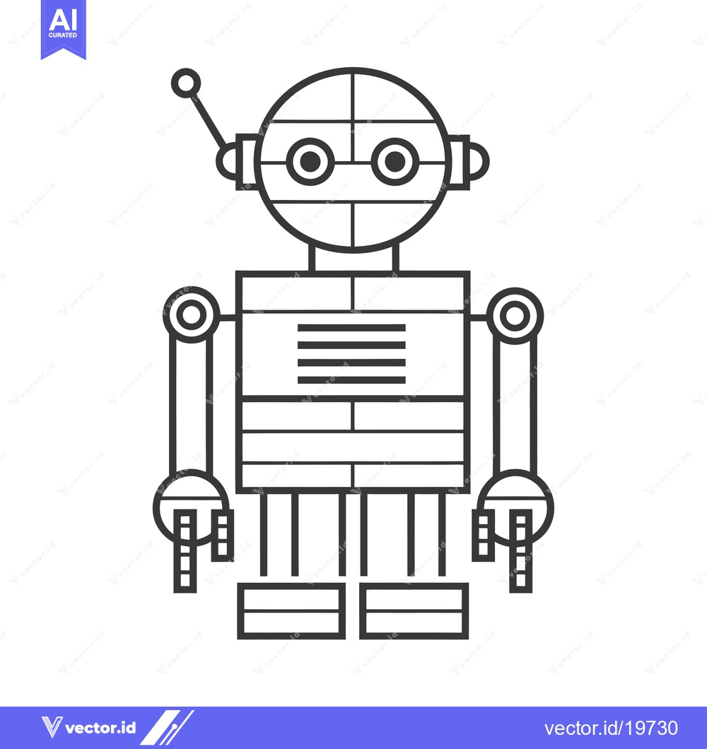 Premium Vector dari A Simple Line Drawing of a Robot with Antenna, Eyes, and Hands
