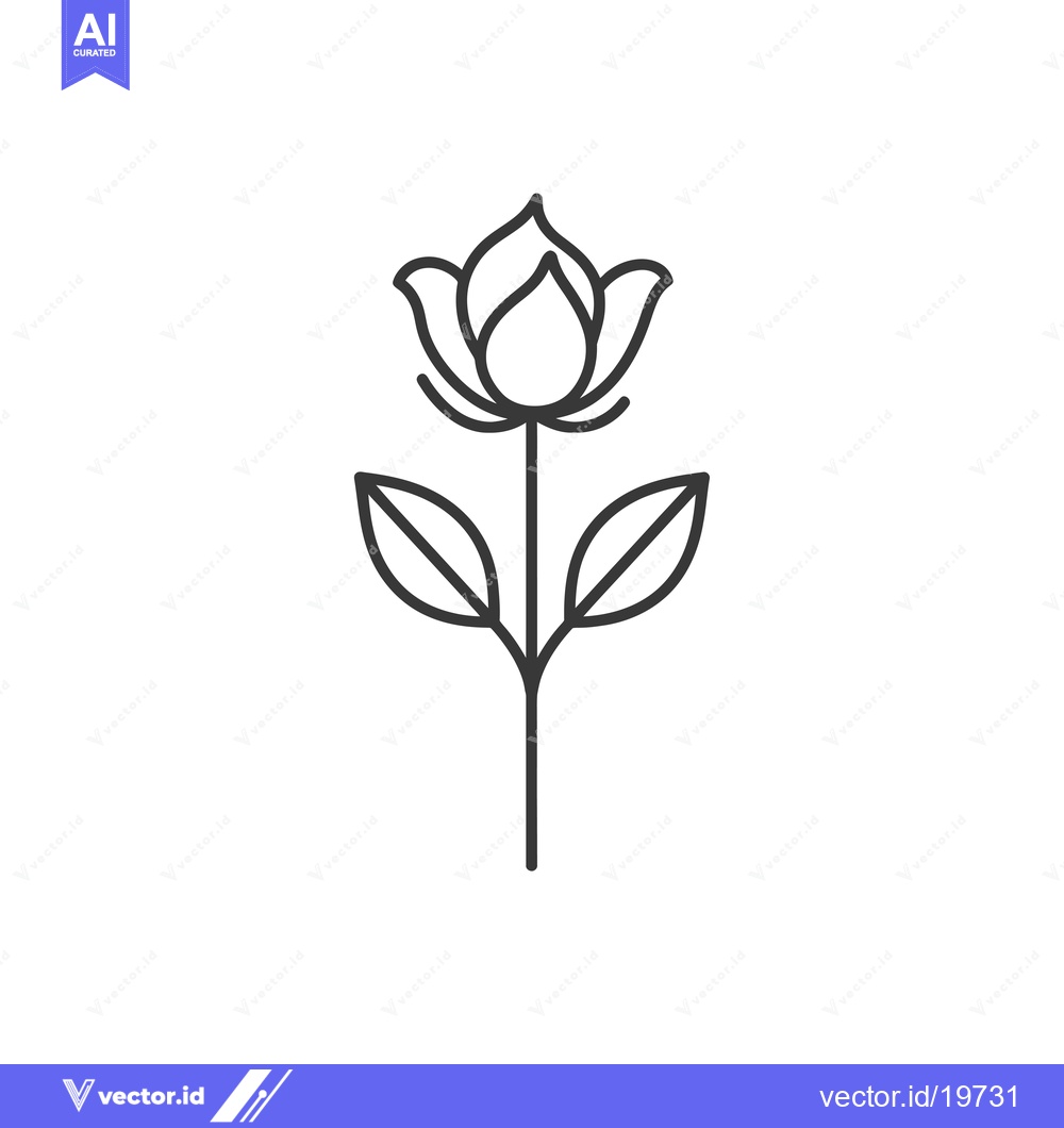Premium Vector of A simple line drawing of a rose with leaves