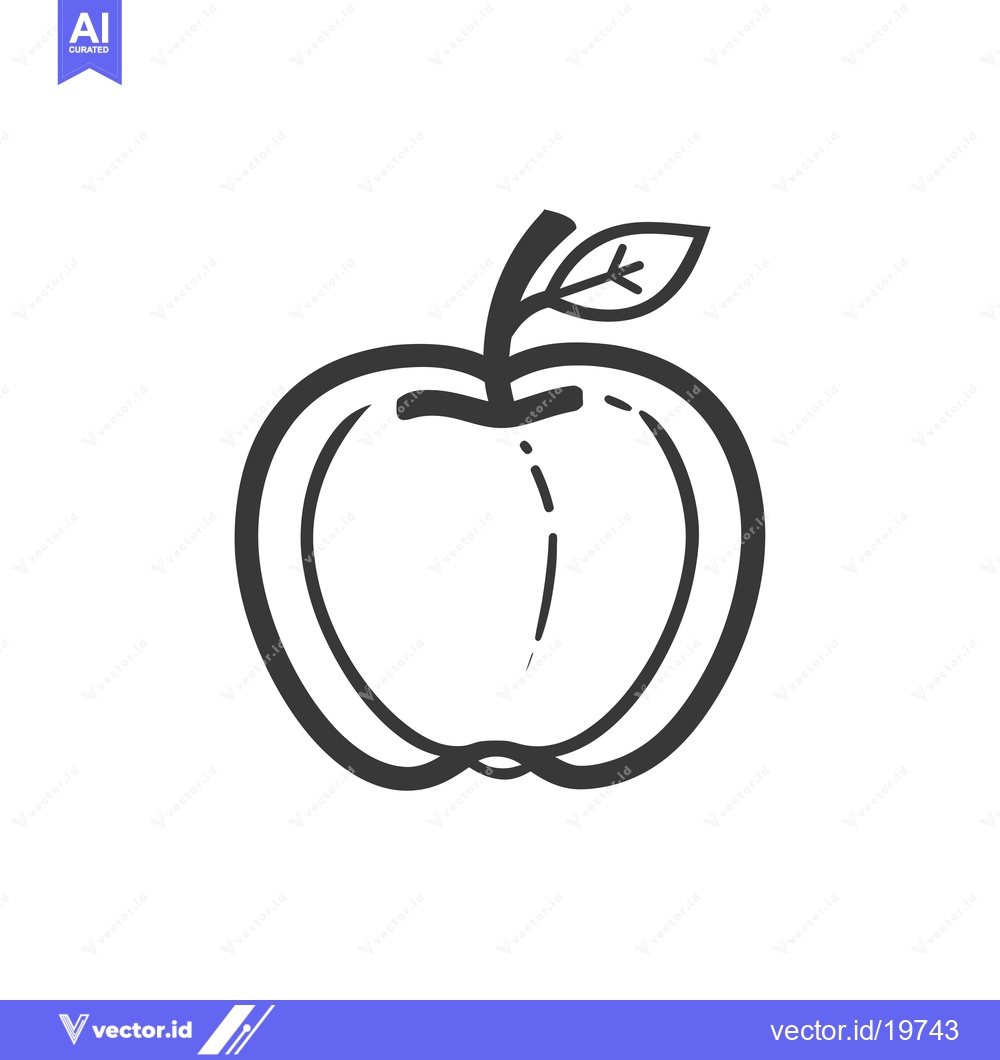 Premium Vector dari A Simple Line Drawing of a Single Apple with a Leaf