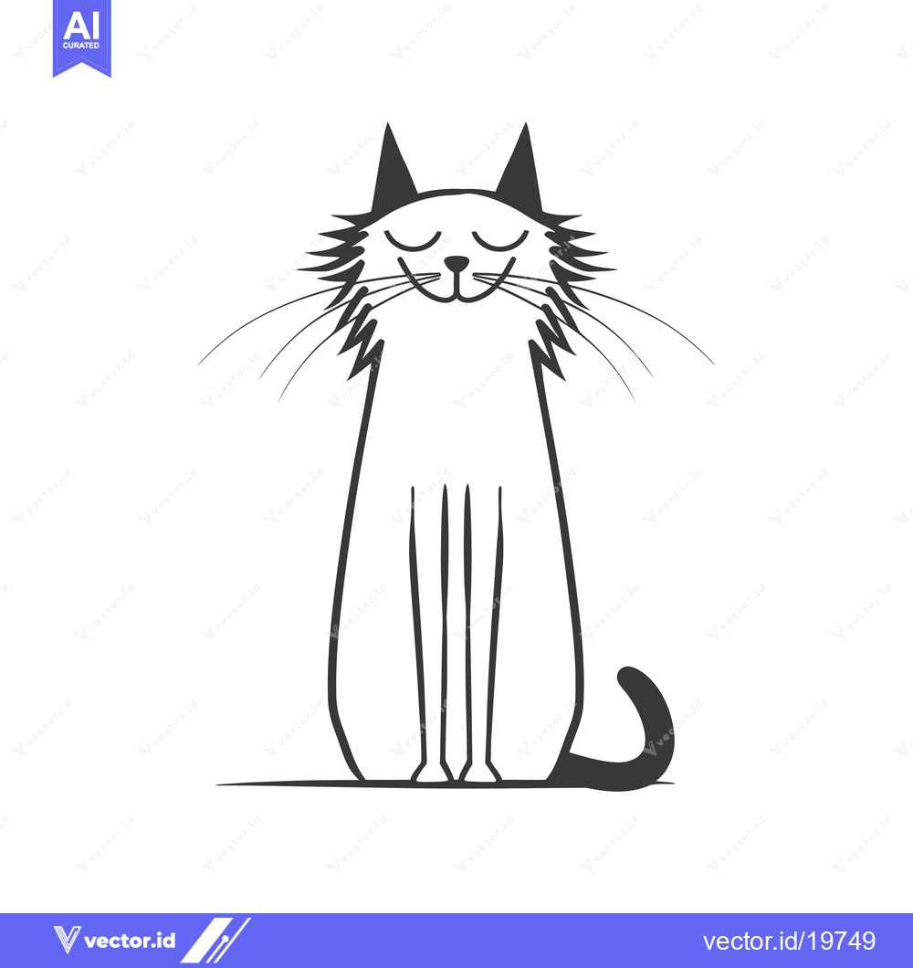 Premium Vector dari A Simple Line Drawing of a Sitting Cat with Closed Eyes