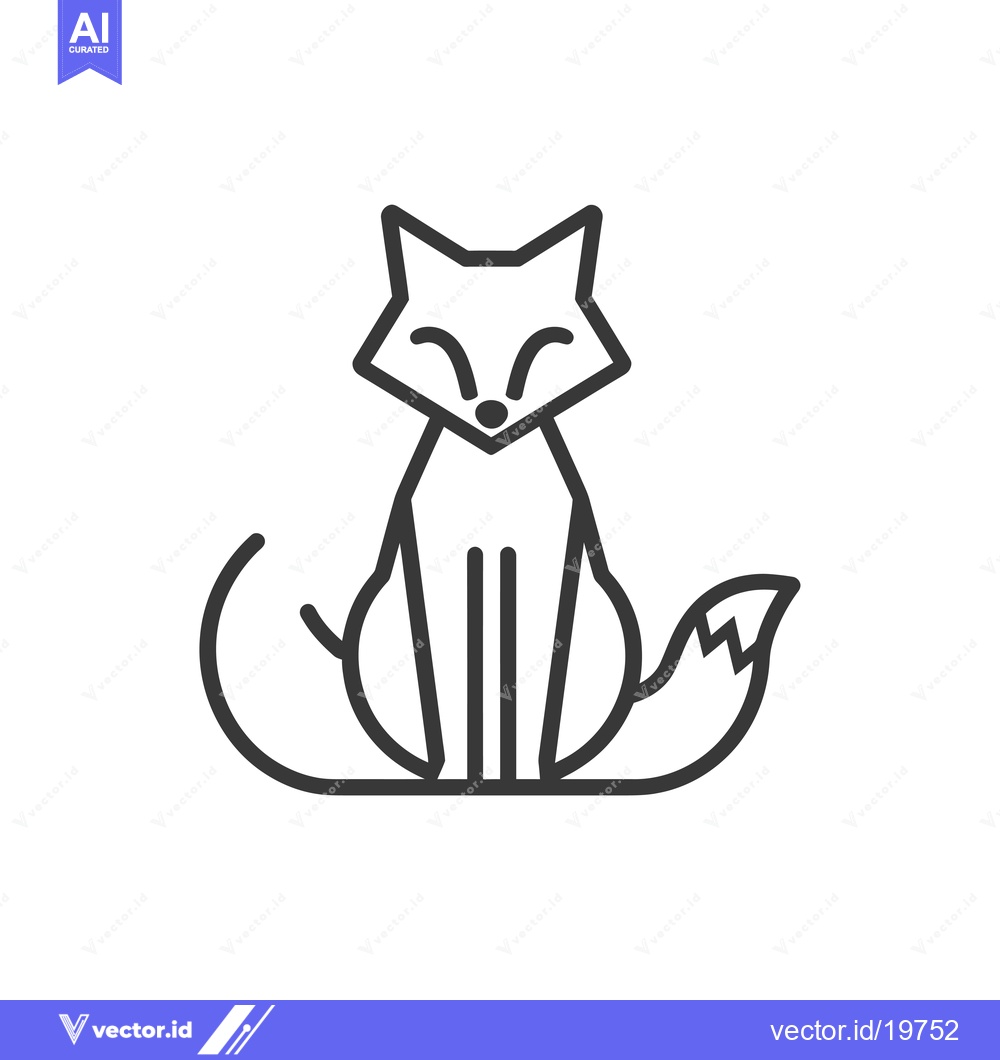 Premium Vector dari A Simple Line Drawing of a Sitting Fox with a Curved Tail