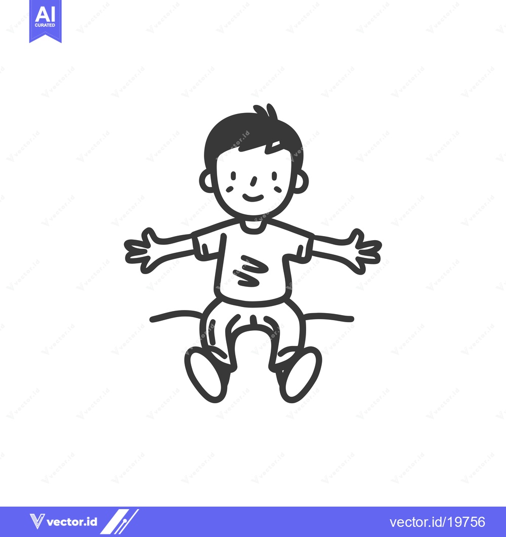 Premium Vector dari A Simple Line Drawing of a Smiling Boy with Arms Outstretched