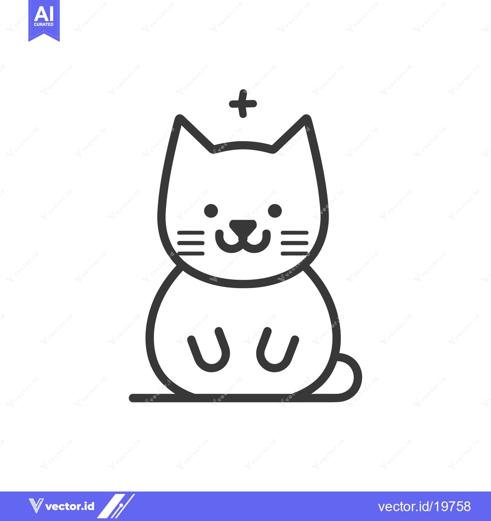 Premium Vector dari A simple line drawing of a smiling cat with a plus sign above its head