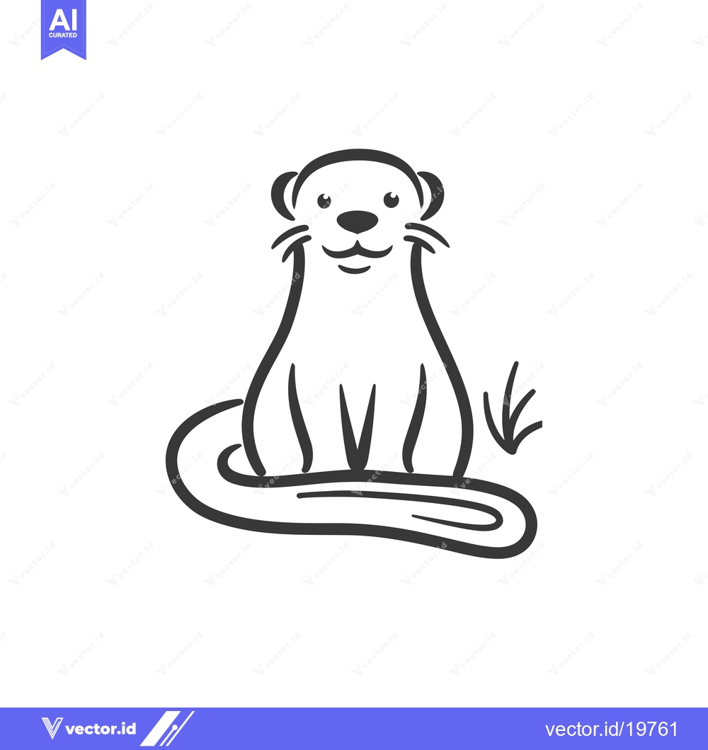 Premium Vector dari A Simple Line Drawing of a Smiling Otter Sitting on a Log