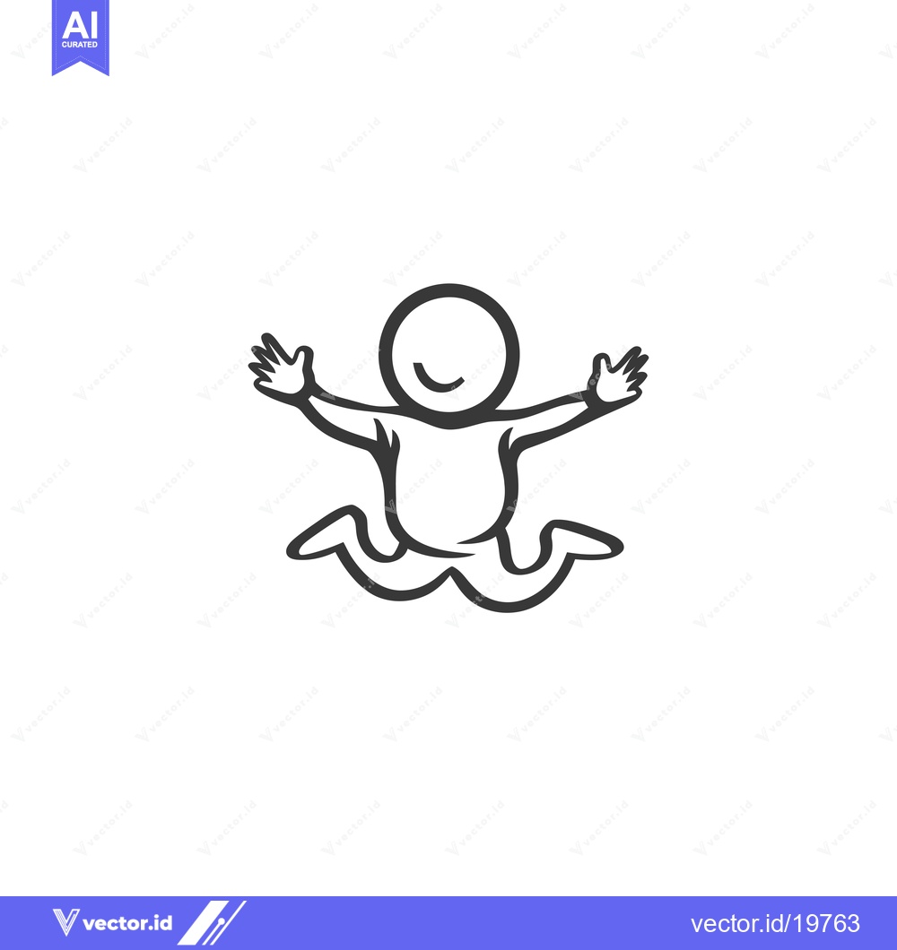 Premium Vector dari A simple line drawing of a smiling person jumping with arms outstretch