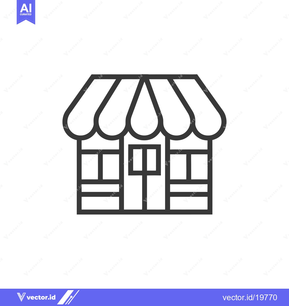 Premium Vector dari A simple line drawing of a storefront with a striped awning