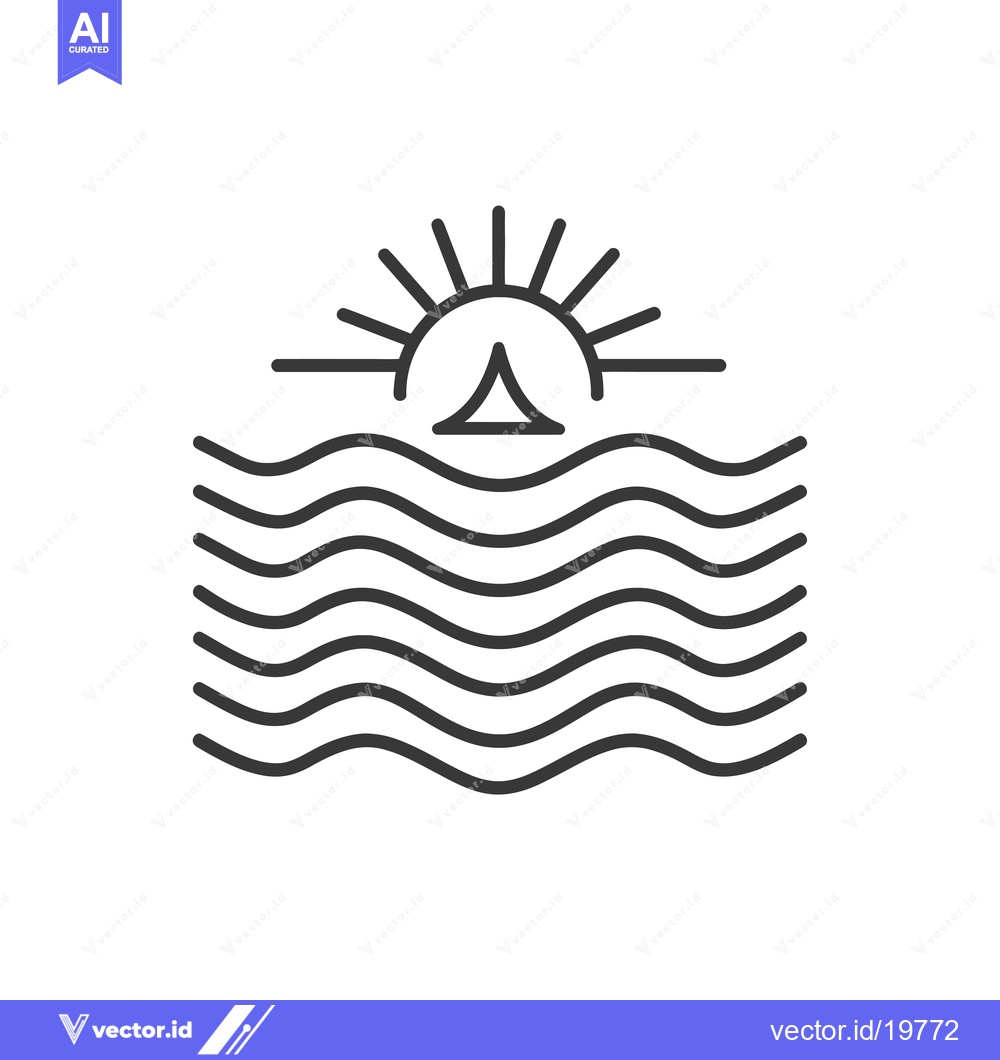 Premium Vector dari A Simple Line Drawing of a Sunset Over the Ocean