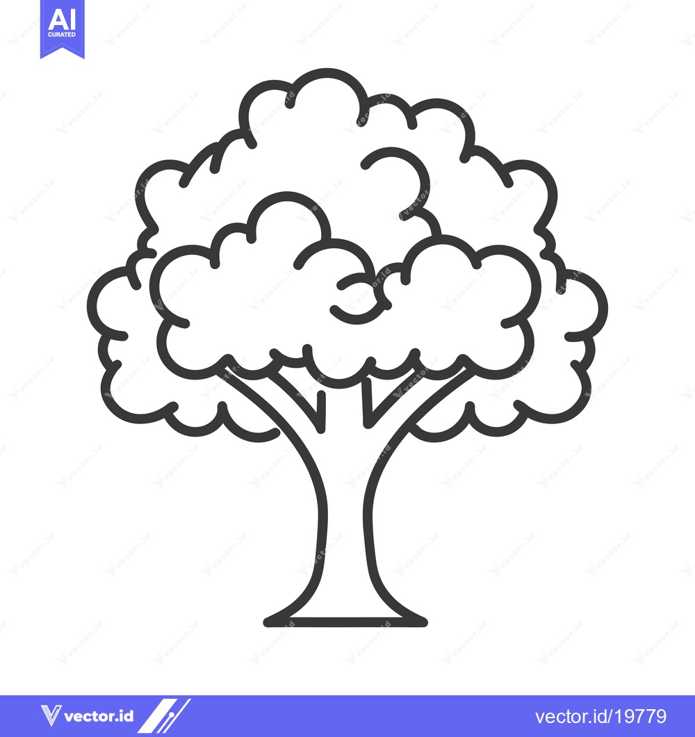Premium Vector of A Simple Line Drawing of a Tree with a Thick Trunk and Lush Canopy