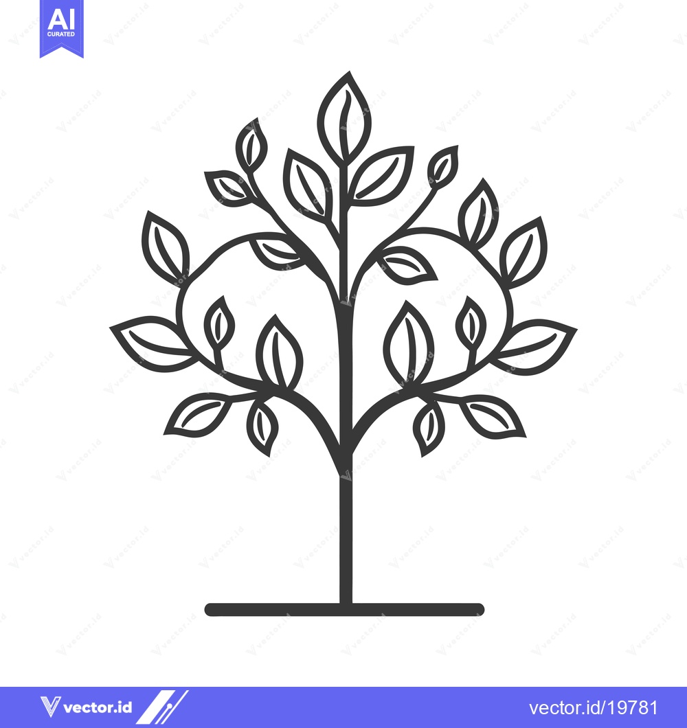 Premium Vector dari A Simple Line Drawing of a Tree with Lush Foliage