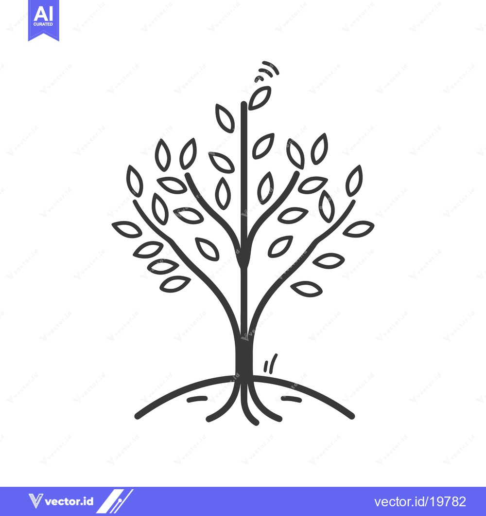 Premium Vector dari A Simple Line Drawing of a Tree with Roots and Leaves