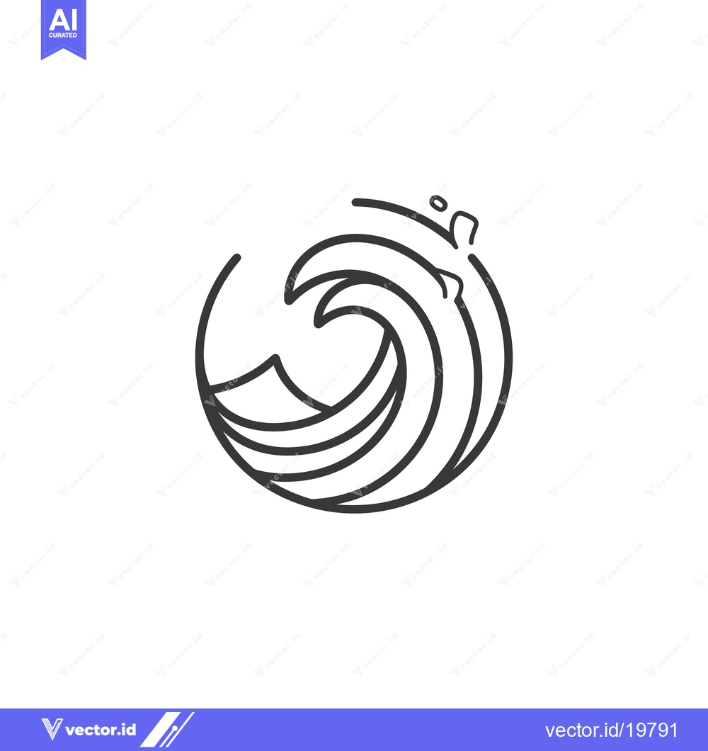 Premium Vector dari A simple line drawing of a wave crashing inside a circle