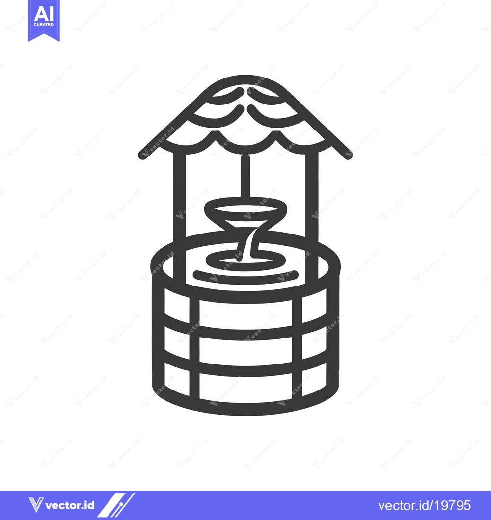 Premium Vector of A Simple Line Drawing of a Well with a Roof