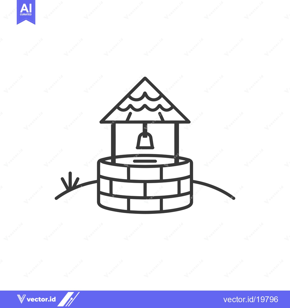 Premium Vector dari A Simple Line Drawing of a Well with a Triangular Roof