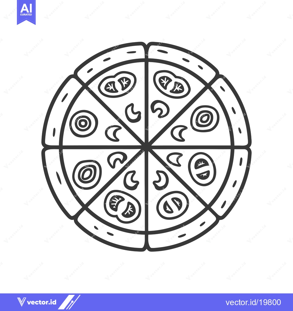 Premium Vector dari A Simple Line Drawing of a Whole Pizza with Toppings