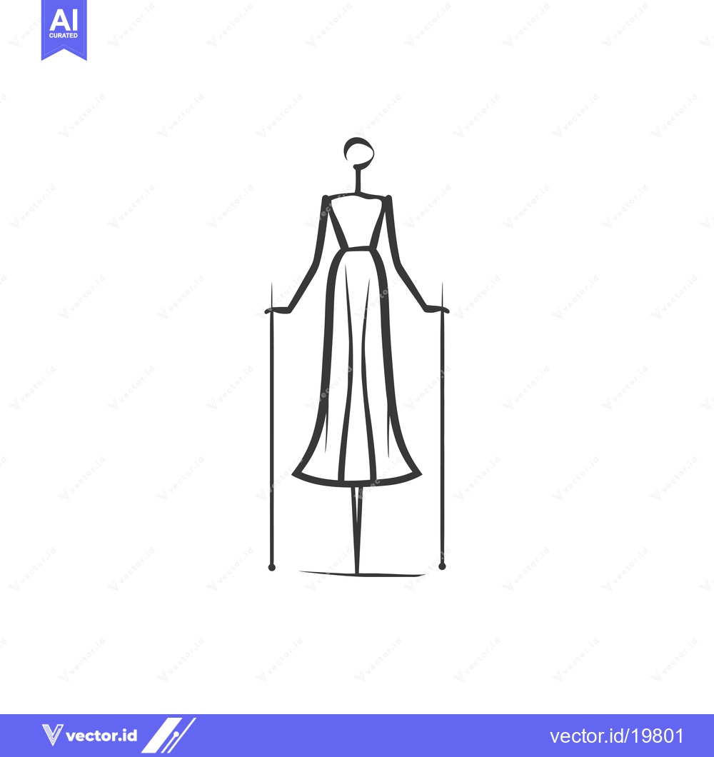 Premium Vector of A simple line drawing of a woman in a dress holding two sticks