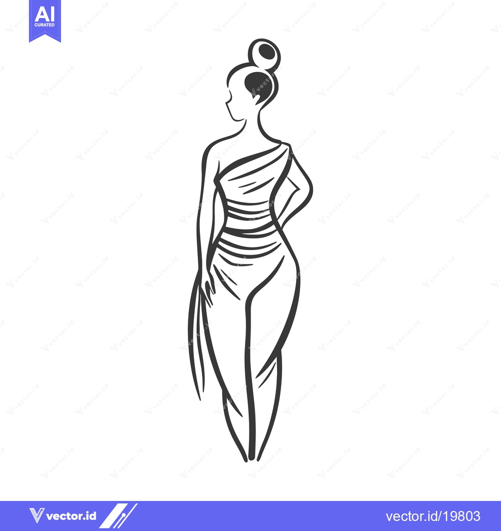 Premium Vector dari A simple line drawing of a woman wearing a one-shoulder dress
