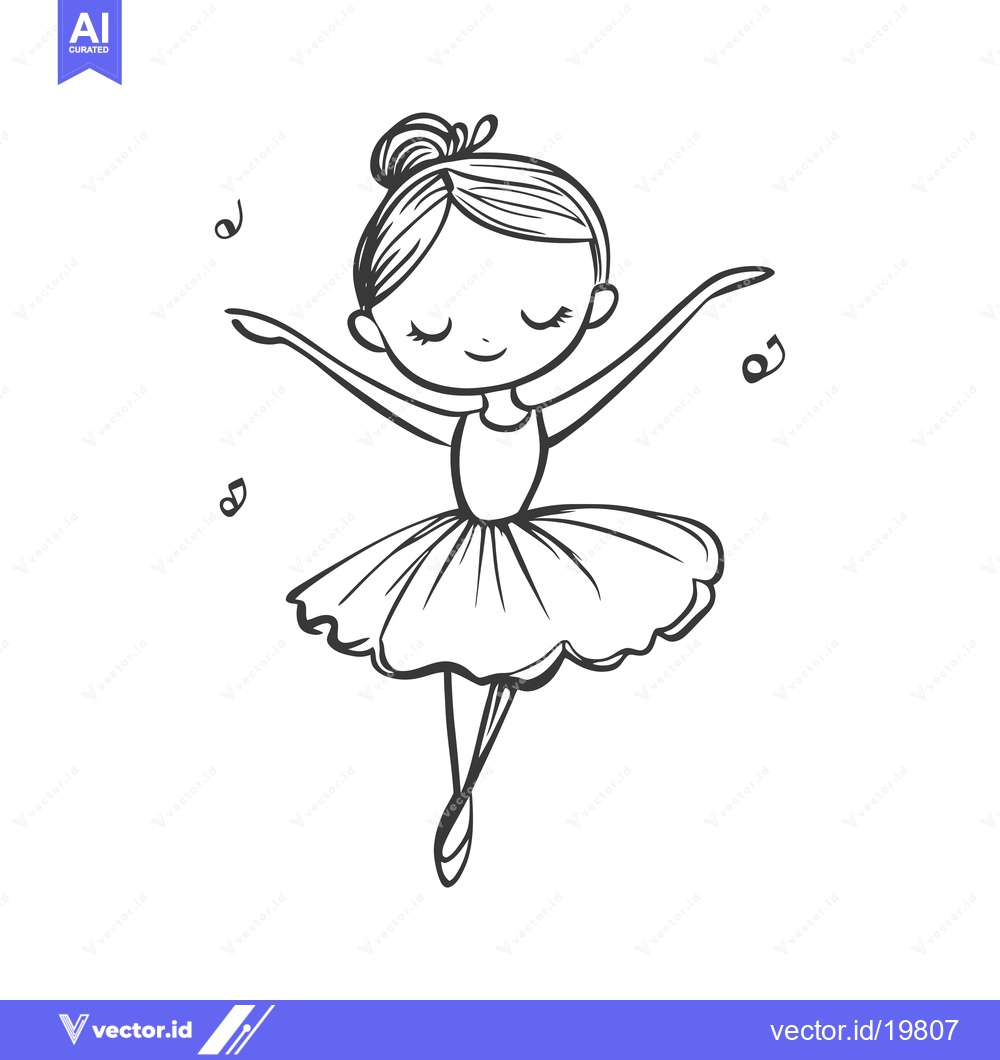 Premium Vector dari A Simple Line Drawing of a Young Ballerina with Her Arms Outstretched