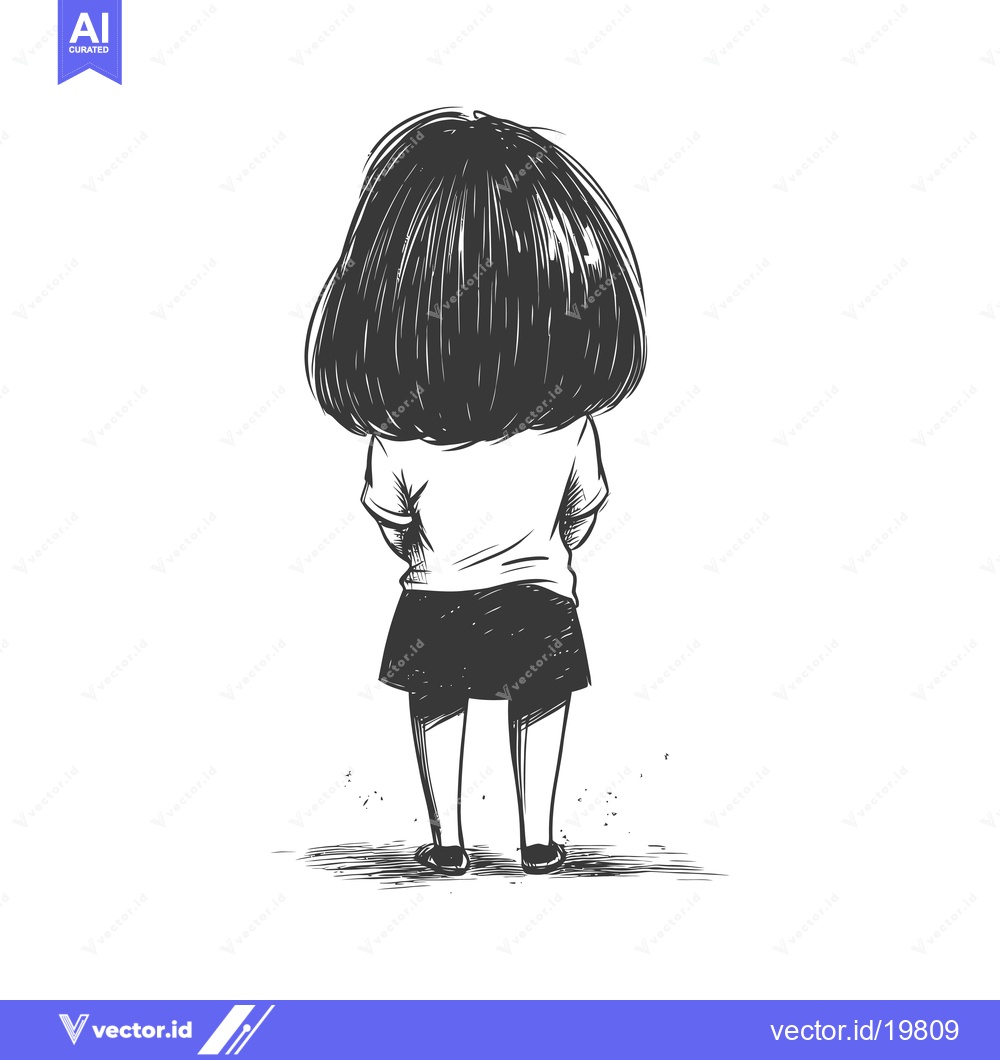 Premium Vector dari A simple line drawing of a young woman with short hair standing with h