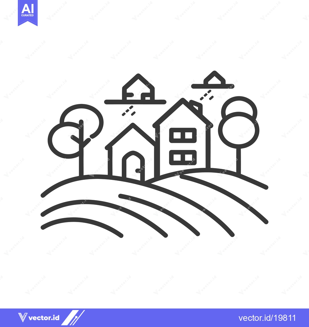 Premium Vector of A Simple Line Drawing of Houses on a Hill