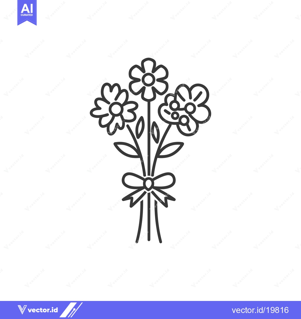 Premium Vector dari A Simple Line Drawing of Three Flowers Tied With a Bow