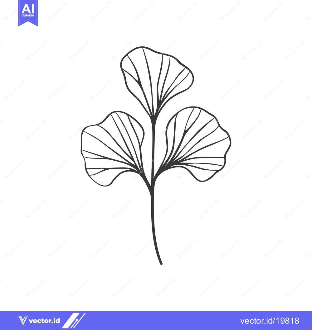 Premium Vector dari A simple line drawing of three leaves on a stem