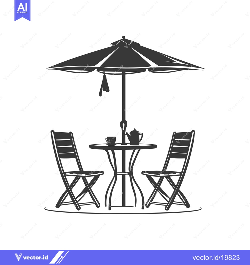 Premium Vector dari A Simple Outdoor Table and Chairs Set Under an Umbrella