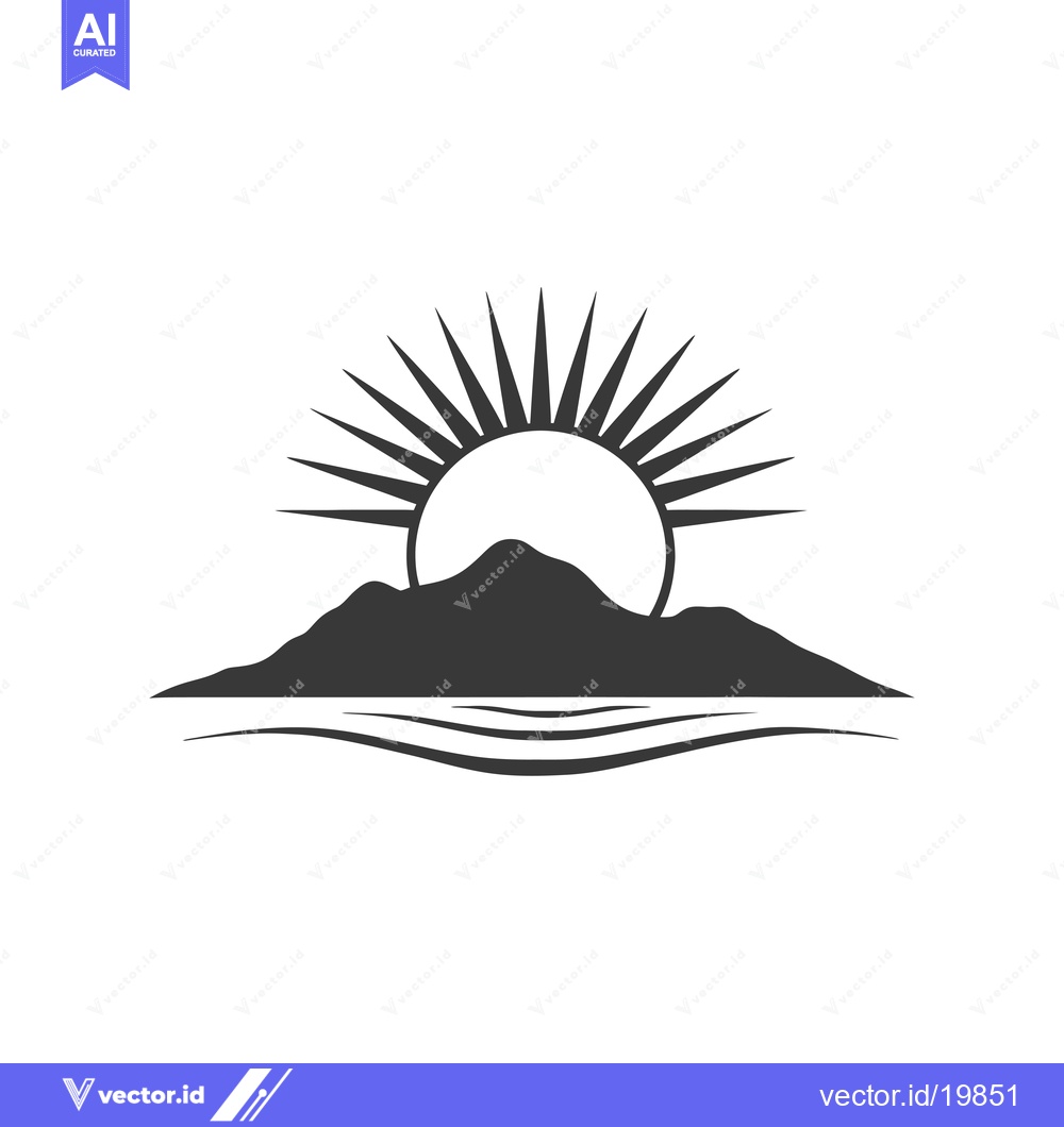 Premium Vector dari A Simple Silhouette of a Mountain, Sun, and Water
