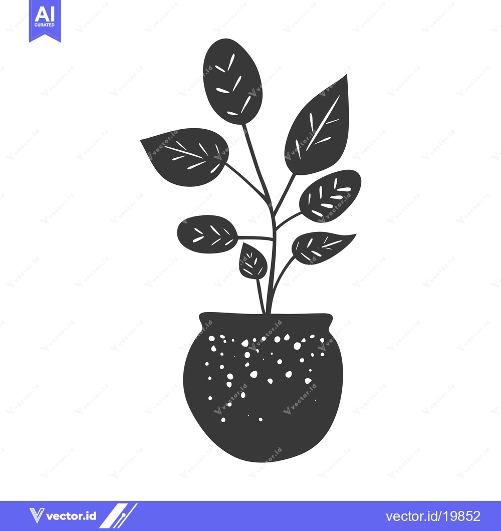 Premium Vector dari A Simple Silhouette of a Plant in a Pot with White Spots