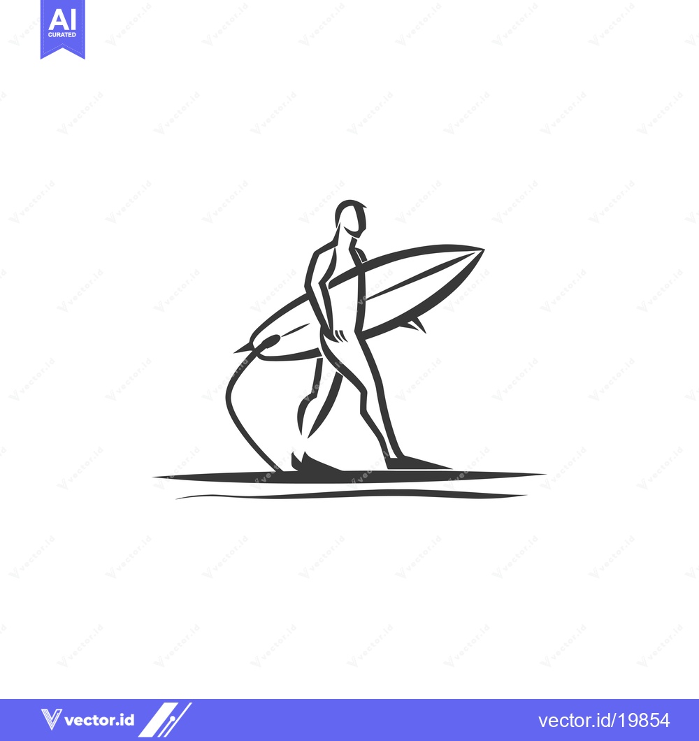 Premium Vector of A Simple Silhouette of a Surfer Carrying a Board