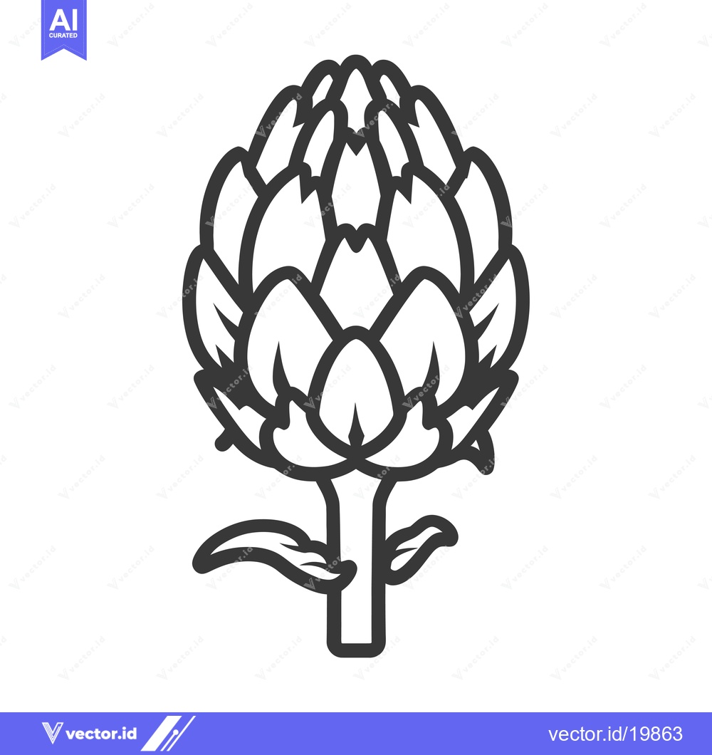 Premium Vector of A Single Artichoke with Leaves and Stem in Outline