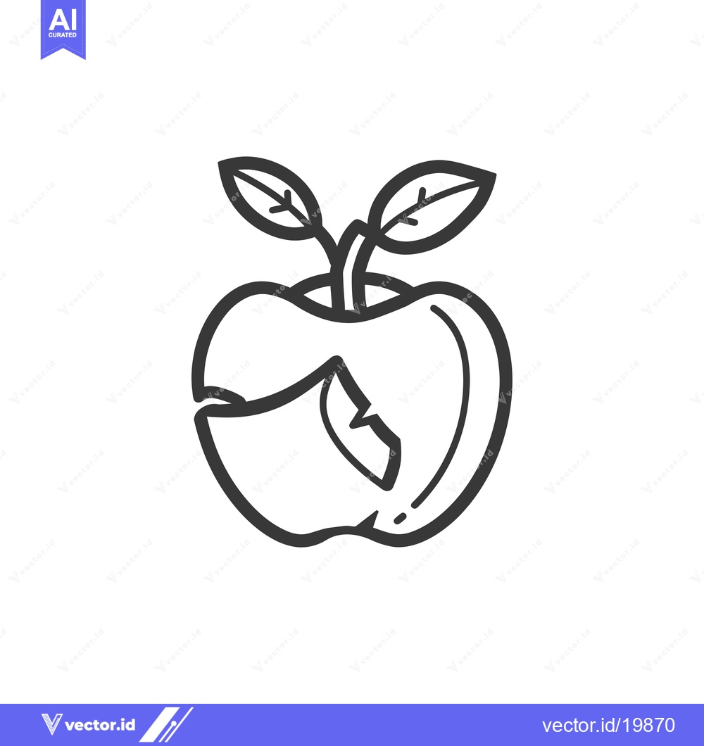 Premium Vector dari A Single Black and White Line Drawing of a Partially Eaten Apple with