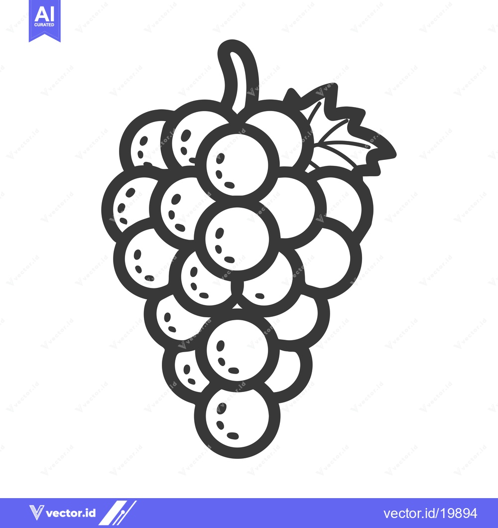 Premium Vector dari A Single Bunch of Grapes with a Leaf, Line Art Style