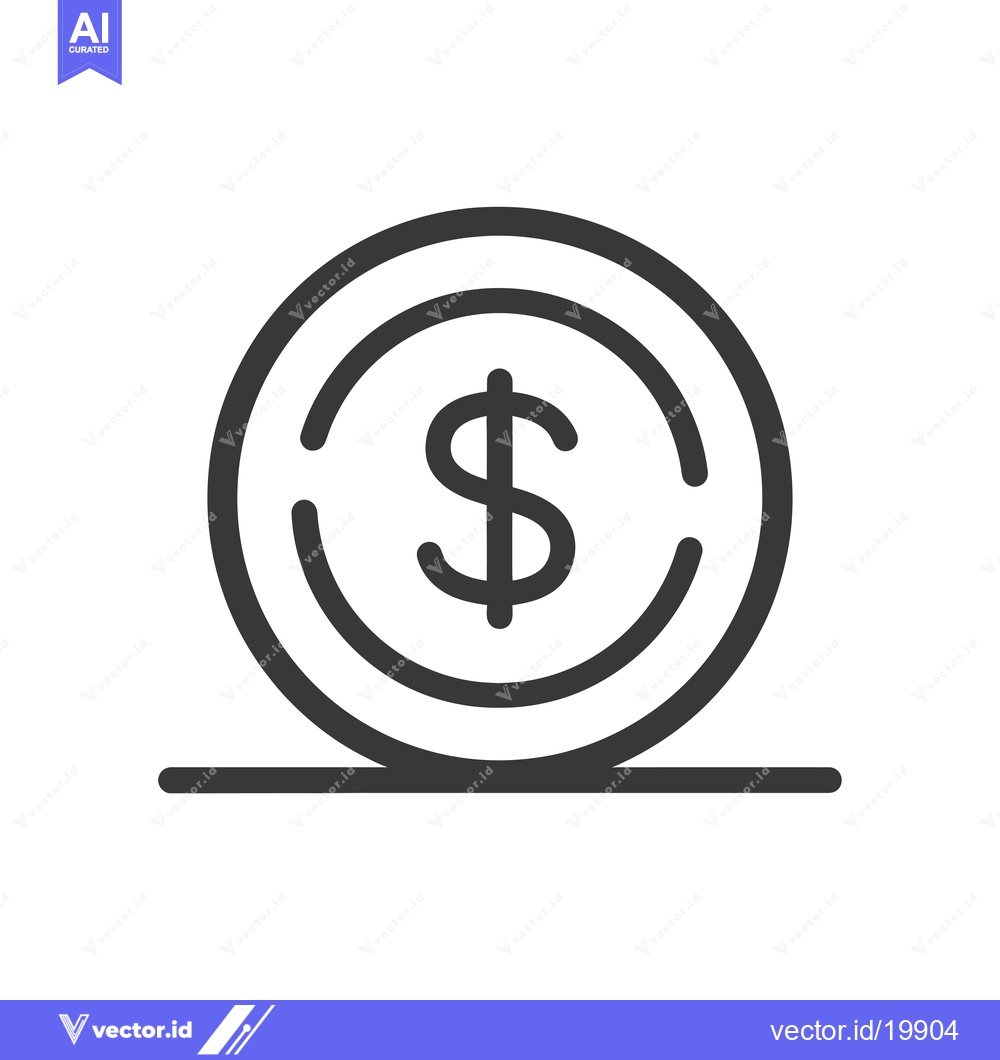 Premium Vector dari A Single Coin with a Dollar Sign Inside a Circle Resting on a Line