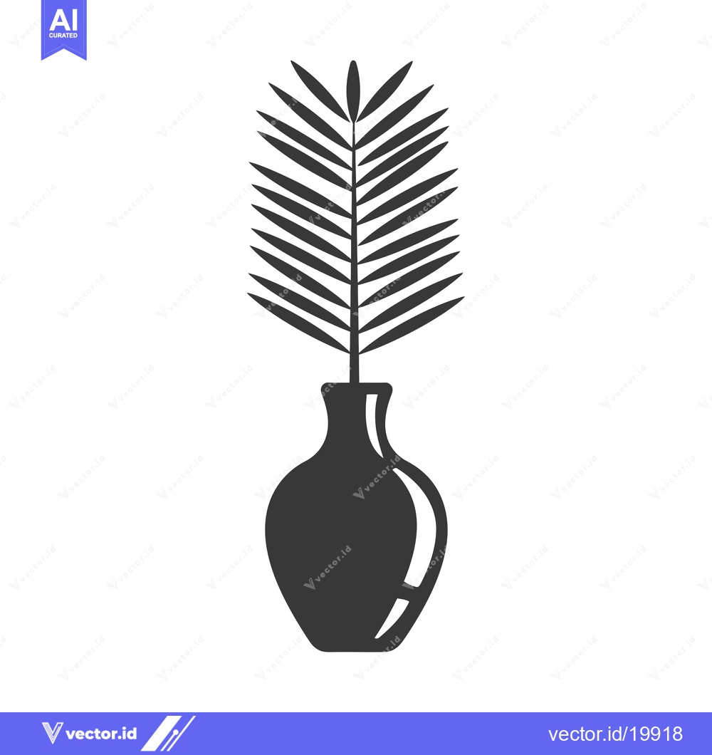 Premium Vector dari A Single Palm Leaf in a Simple, Round Vase