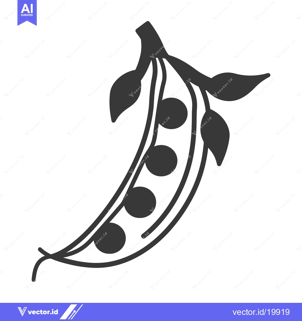 Premium Vector dari A Single Pea Pod with Five Peas and Leaves