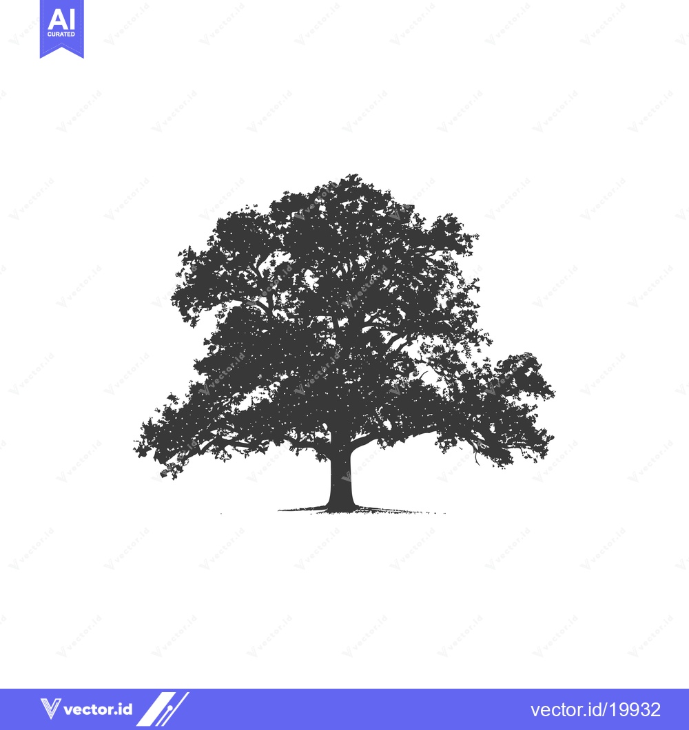 Premium Vector of A Single Silhouetted Tree with Detailed Foliage and a White Background