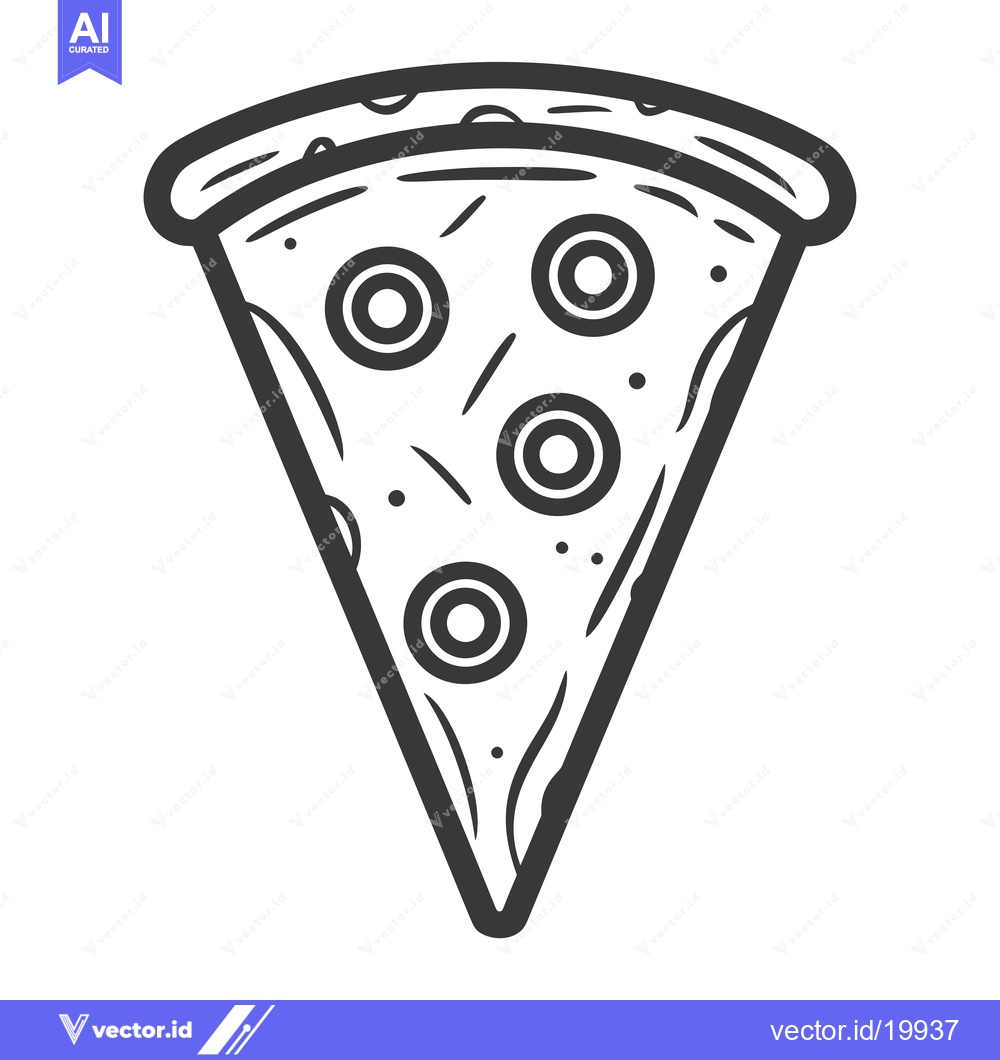Premium Vector dari A Single Slice of Pizza with Toppings Drawn in Black and White