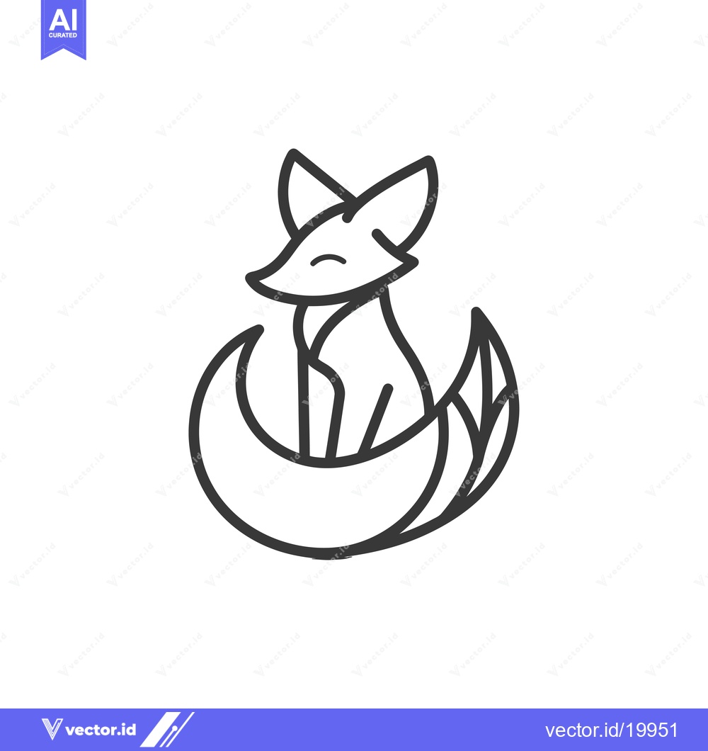 Premium Vector of A Sitting Fox with Curled Tail in Line Art