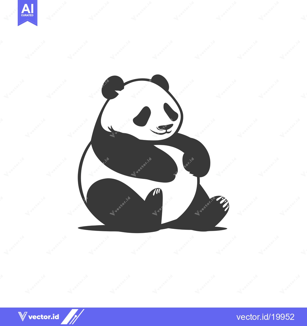 Premium Vector of A Sitting Panda Bear in Black and White