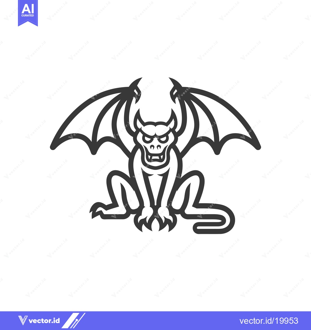 Premium Vector dari A Sitting Winged Gargoyle with Sharp Claws and Horns