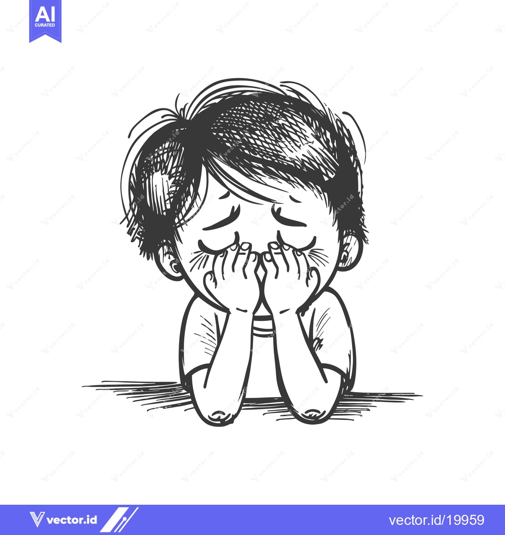 Premium Vector of A Sketch of a Child Covering Their Face with Their Hands