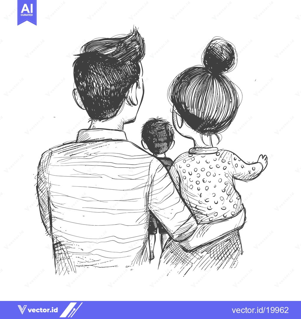 Premium Vector of A sketch of a family with two children, a father, and a mother.