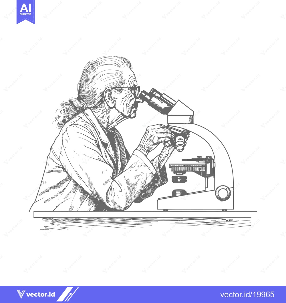 Premium Vector dari A sketch of an elderly scientist using a microscope