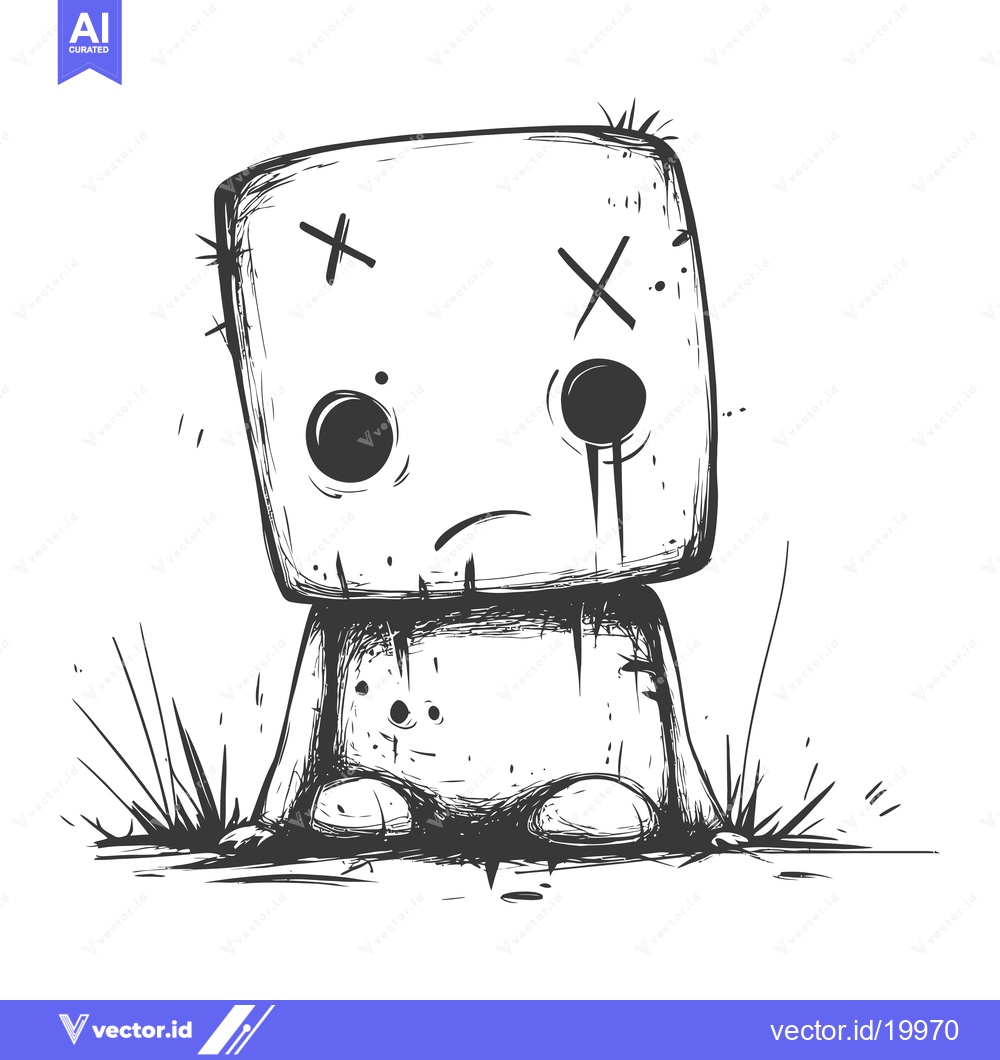 Premium Vector of A Sketch of a Sad, Damaged, Square-Headed Character